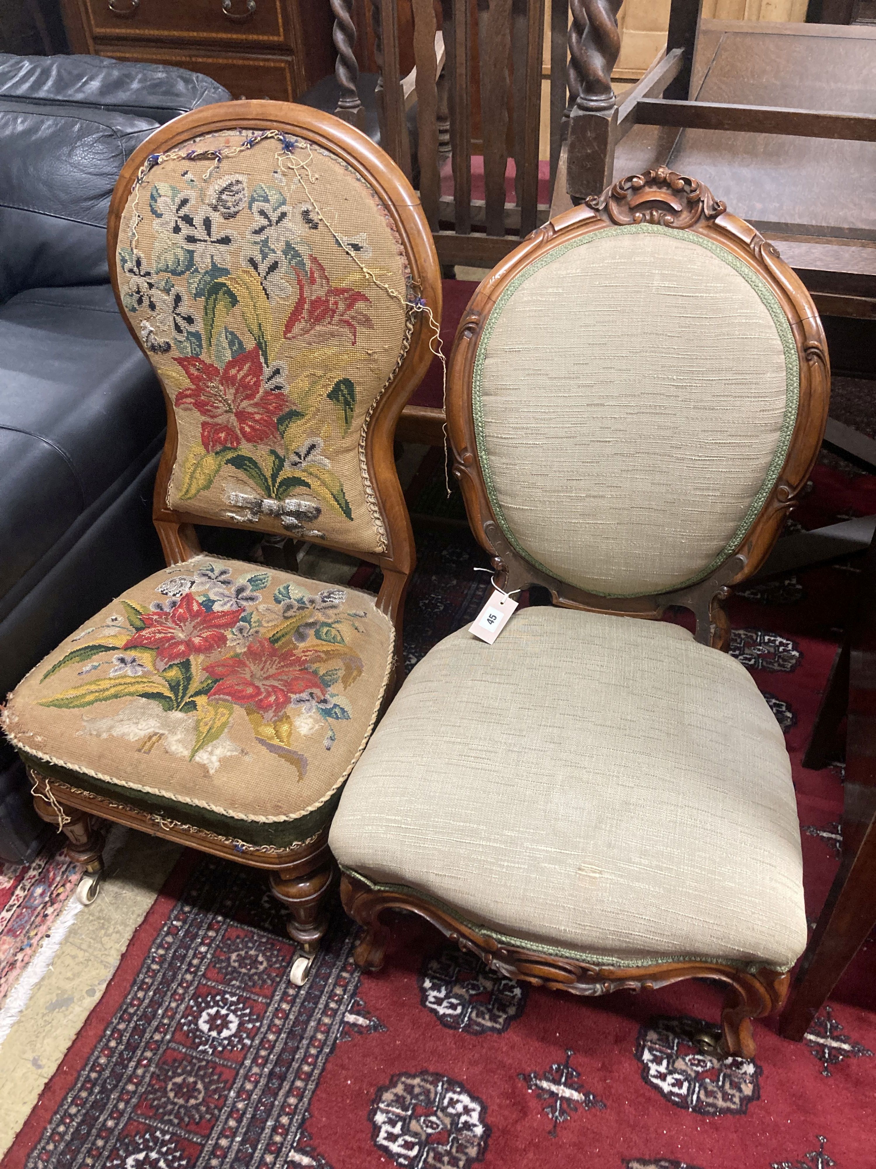 Two Victorian upholstered spoonback nursing chairs